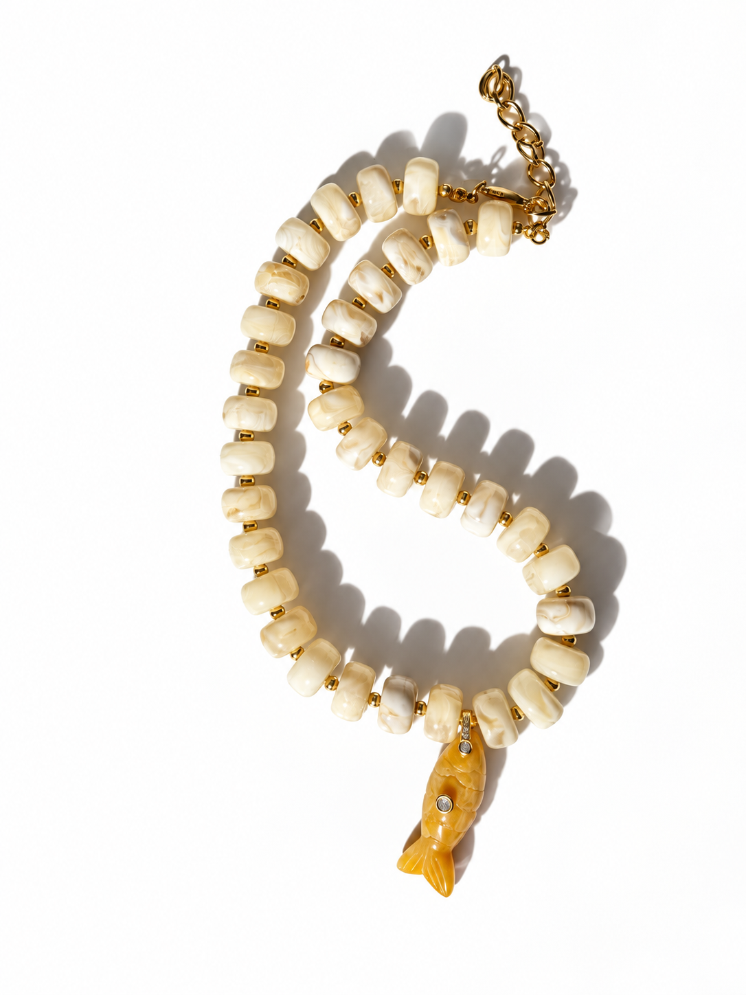 Fish & Beads Necklace - White & Yellow Jade
